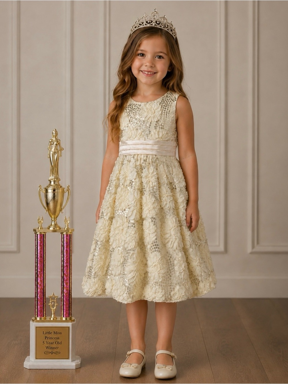 American Princess Girls’ Ivory Floral Sequin Pageant Flower Girl Communion Dress